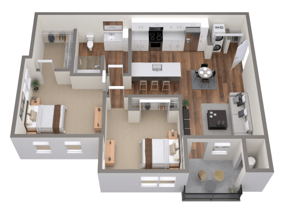 a 3d floorplan of an apartment.