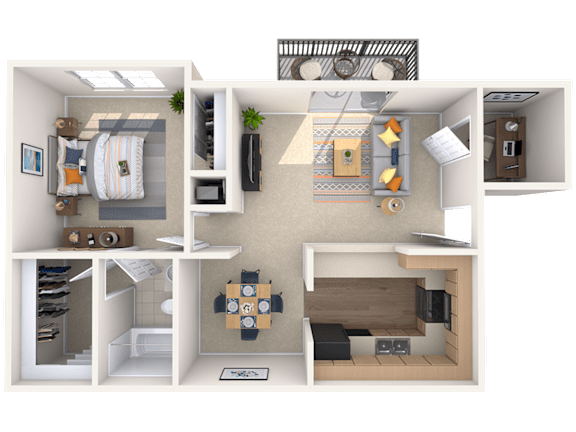 1 Bedroom 1 Bath Floor Plan at Peachtree Place, Columbia, SC