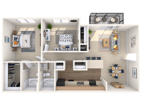 2 Bedroom 2 Bath Floor Plan at Peachtree Place, Columbia South Carolina