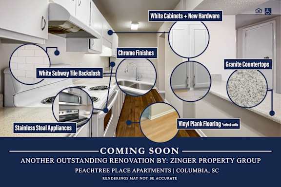 Advertisement for apartment renovations at Peachtree Place Apartments, South Carolina