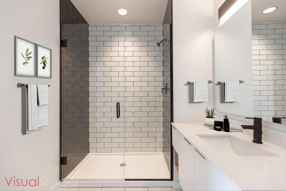 Bathroom with walk-in shower at Cannery Flats, Bozeman,