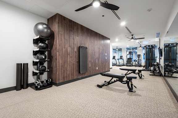 the gym at the flats at obsidian at Sylvan Uptown, Colorado, 80203