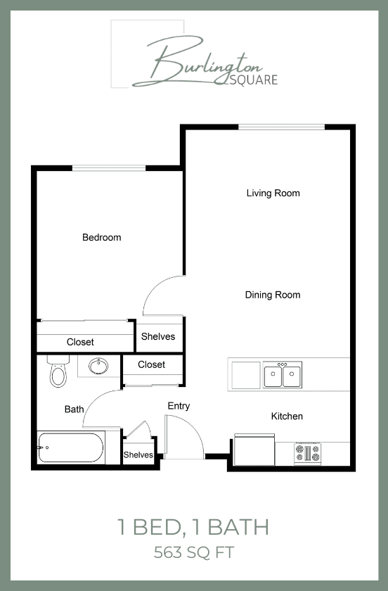 a floor plan of a 1 bedroom unit with a bathroom and a living room