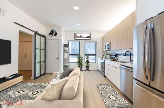 Kitchen with stainless steel appliances at Cannery Flats, Bozeman, MT, 59715