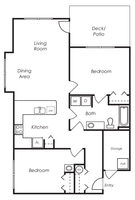 2 Bed 1 Bath Floor Plan at Ashlyn Place Apartments, Missoula, Montana