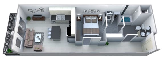 1 bed 1 bath floor plan at Cycle Apartments, Fort Collins