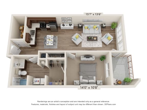 bedroom floor plan an in 1 bed 1 bath, opens a dialog  at Brooklyn West, Missoula, 59808