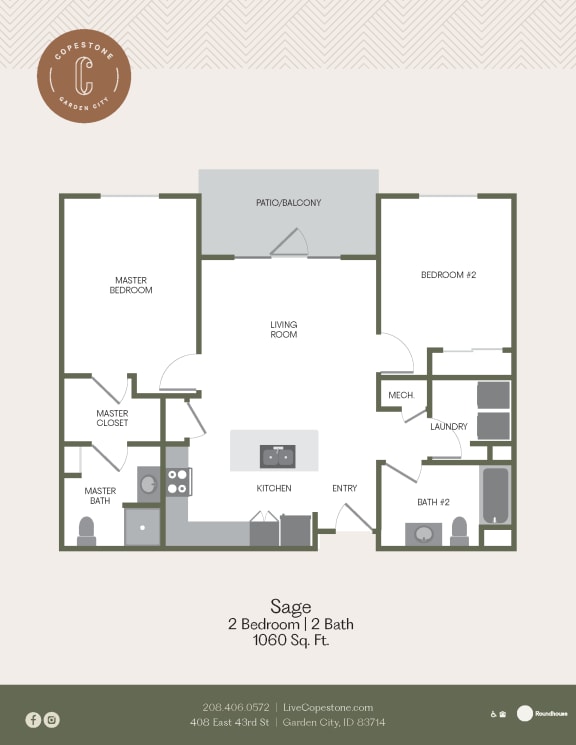 2 Bed 2 Bath 1060 SF Floor Plan 2 Bed 2 Bath 1060 SF Floor Plan at Copestone, Garden City