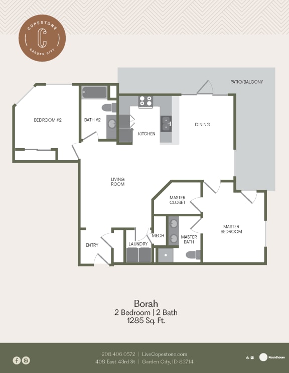 2 Bed 2 Bath 1285 SF Floor Plan at Copestone, Idaho