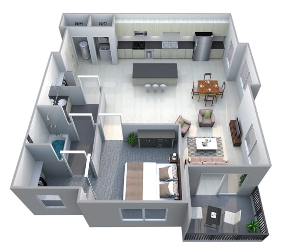 1 bed 1 bath floor plan A at Cycle Apartments, Fort Collins, CO