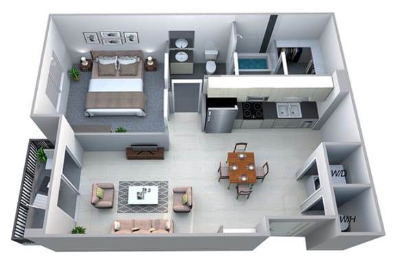 1 bed 1 bath floor plan B at Cycle Apartments, Fort Collins, Colorado