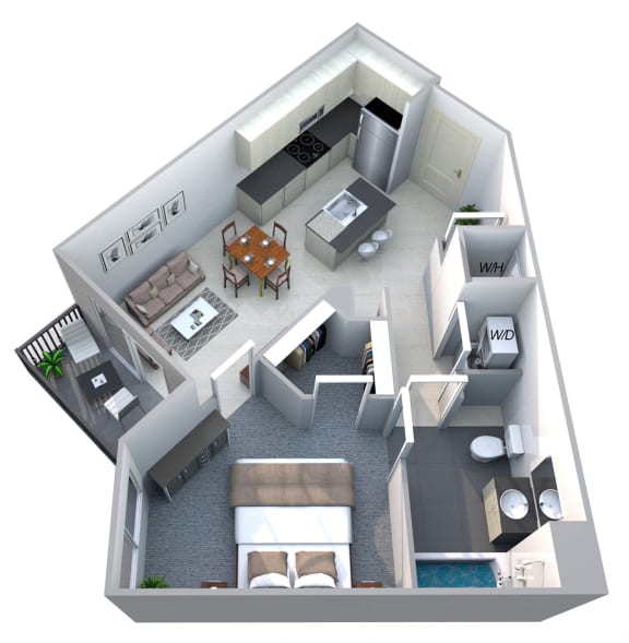 1 bed 1 bath floor plan C at Cycle Apartments, Colorado