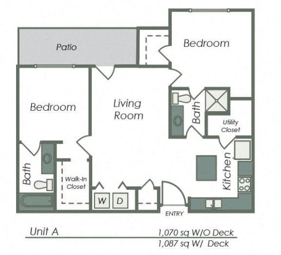 2 Bedroom 2 Bath Floor Plan B at The Expo Apartments, Billings, 59106