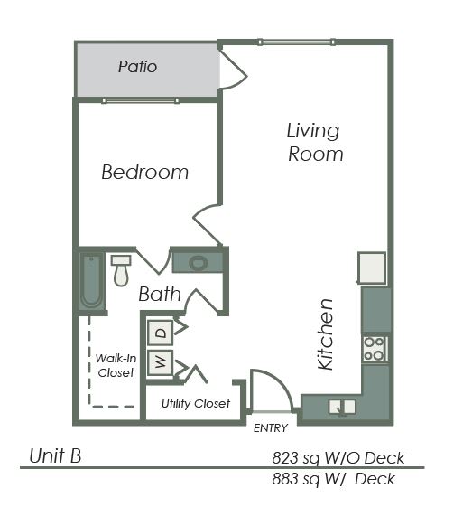 1 Bedroom 1 Bath B Floor Plan A at The Expo Apartments, Billings, Montana
