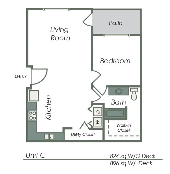 1 Bedroom 1 Bath Floor Plan C at The Expo Apartments, Billings, MT