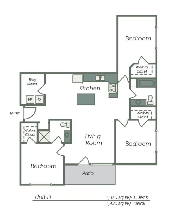 3 Bedroom 2 Bath Floor Plan at The Expo Apartments, Billings