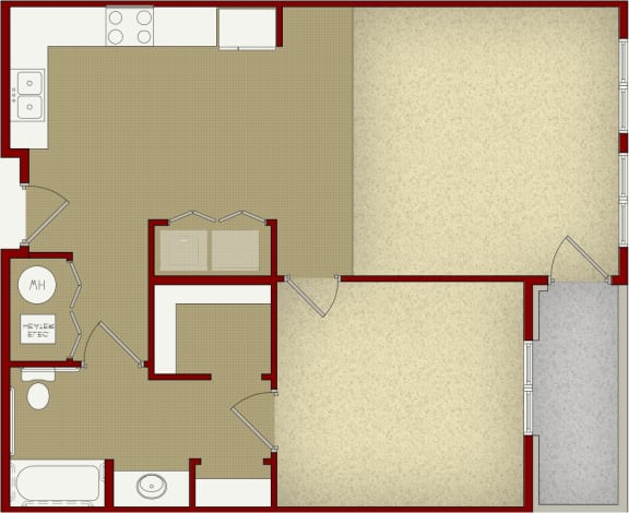 a floor plan of a small house with a kitchen and a living room at InterUrban Apartments, Billings, 59106