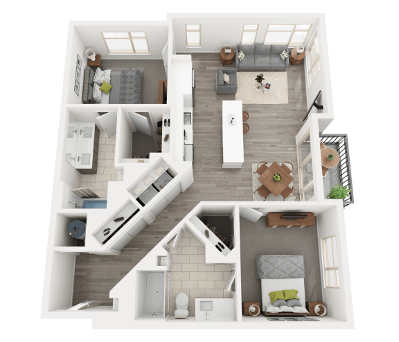 a 3d floor plan of a home with a bedroom and living room
