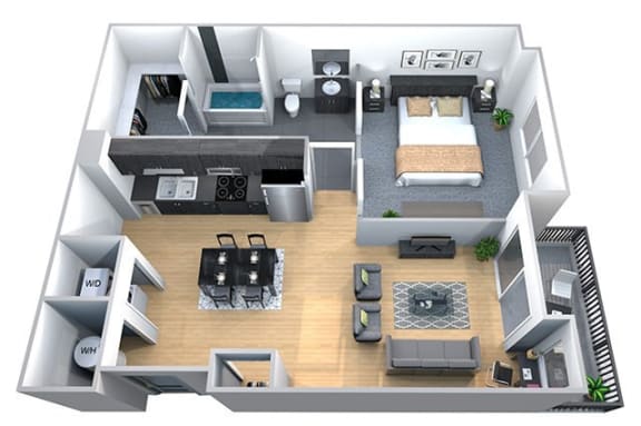 1 bed 1 bath floor plan D at Cycle Apartments, Fort Collins, CO, 80525