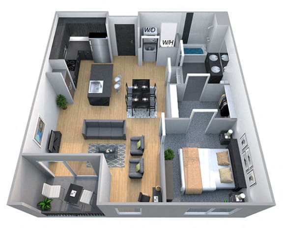 1 bed 1 bath floor plan E at Cycle Apartments, Fort Collins, 80525