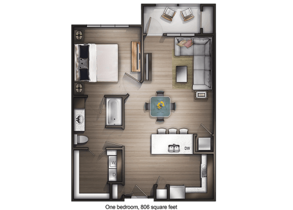 1 bedroom 1 bathroom Parkhill Floor Plan at Avenue C, Billings, Montana