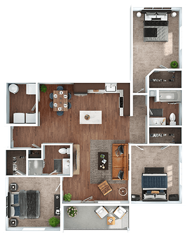 3 Bedroom 2 Bath Floor Plan A at The Expo Apartments, Billings, MT