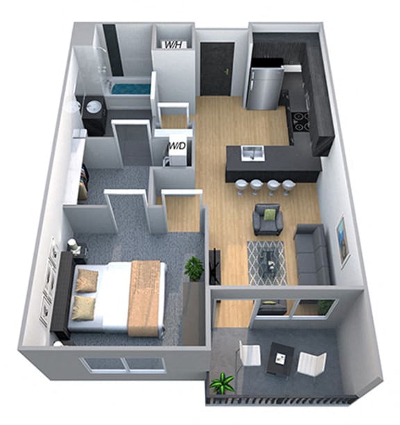 1 bed 1 bath floor plan G at Cycle Apartments, Fort Collins