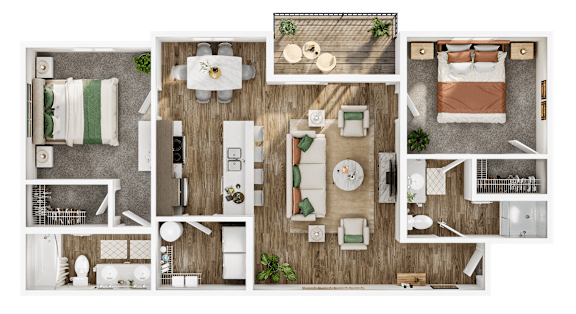2Bed 2Bath Floorplan at Silverbrook Apartments, Kalispell, Montana 59901