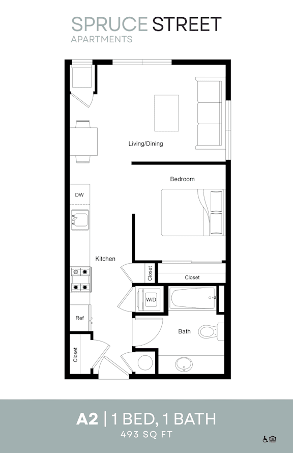 A floor plan for an apartment on Spruce Street.
