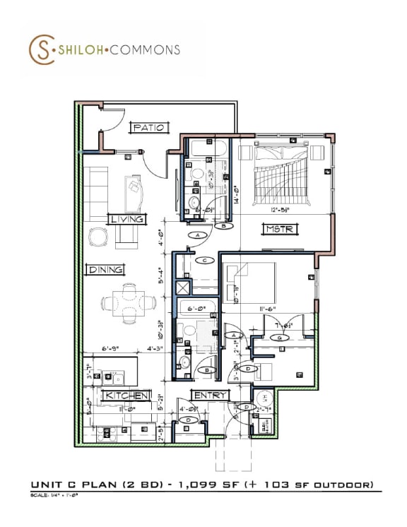 a floor plan of the unit at Shiloh Commons, Billings Montana