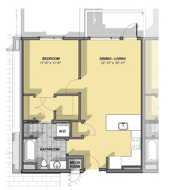 1 Bedroom 1 Bathroom Floor Plan at Park77, Cambridge, Massachusetts