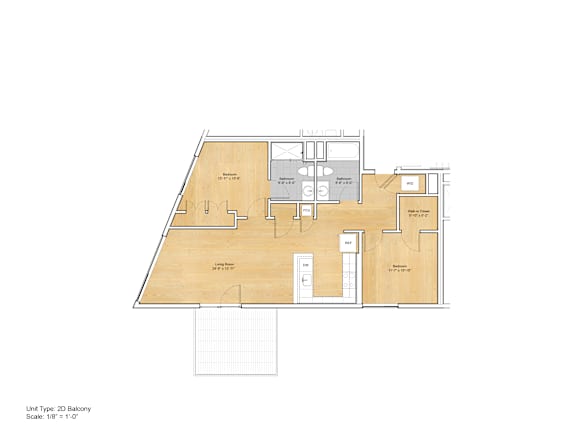 A floor plan of a 2D balcony with a scale of 1/8 inch equals 1 foot.