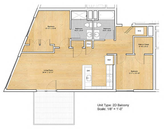 A 2D balcony floor plan with a scale of 1/8" = 1'-0".