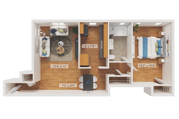 1 Bedroom 1 Bath Floor Plan at Garwood Gardens Apartments, Garwood, NJ