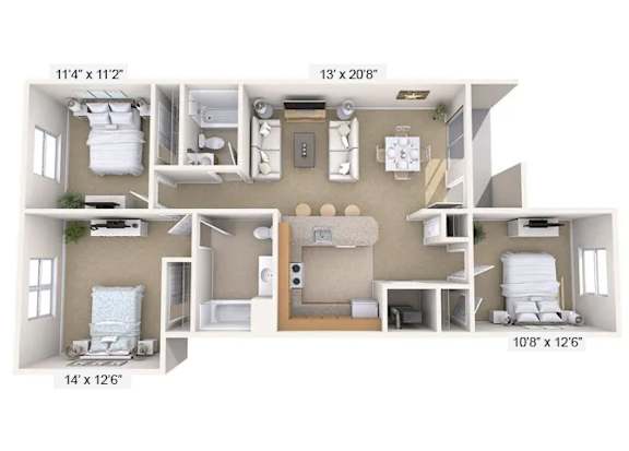 A diagram of a house layout with dimensions.