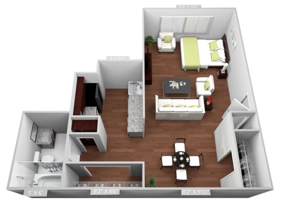 Studio Floor Plan at Highland Club Apartments, Watervliet, NY, 12189