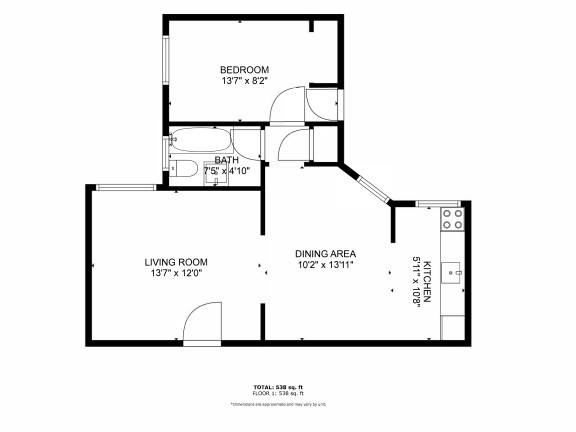 A black and white image of a floor plan for a small house.