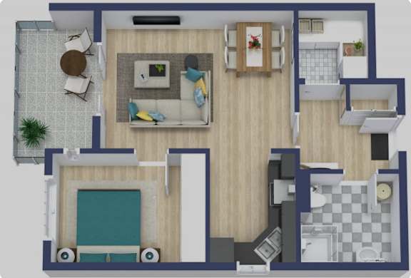 the layout of the apartment with a bedroom and a living room