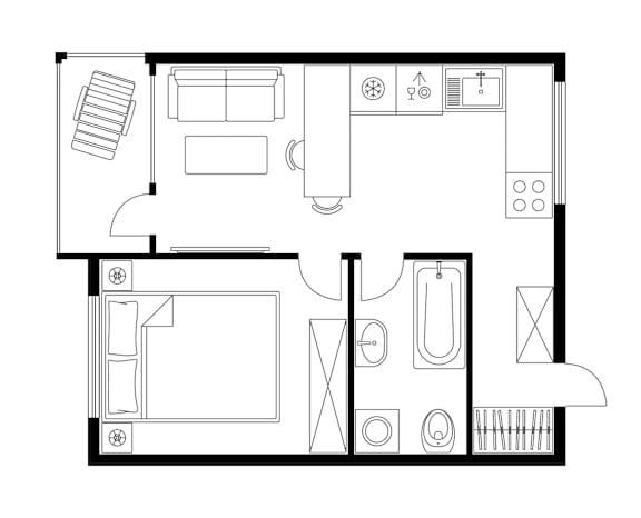 a floor plan of a house with a bedroom and a living room