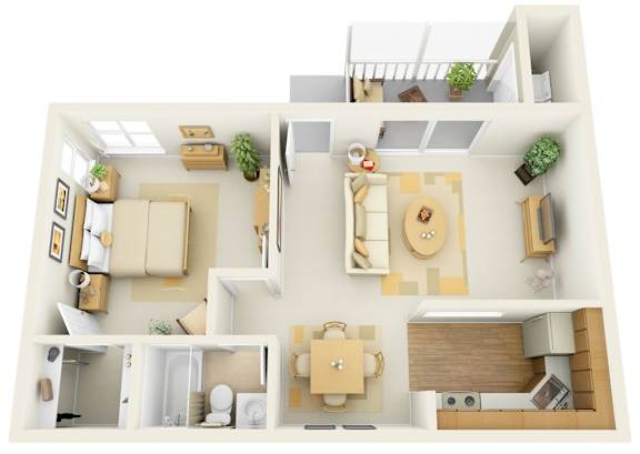 a bedroom floor plan with a bathroom and a living room
