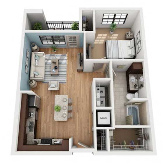 a floor plan of a 1 bedroom apartment