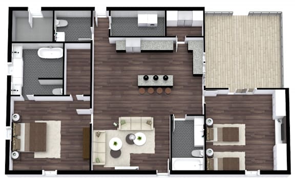 Two Bedroom, Living Room, 2 Baths