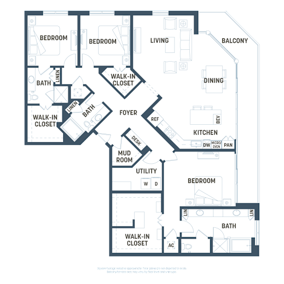A floor plan of a house with labeled rooms such as Bedroom, Bath, Kitchen, and Dining.