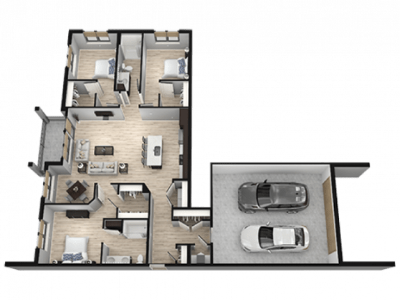 a floor plan of a house with a car in the garage