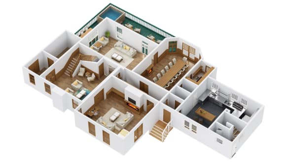 the isometric view of this house showing the floor plan and layouts