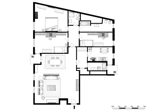 A black and white image of a floor plan of a house.
