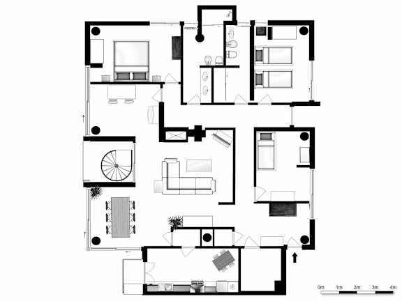A black and white image of a floor plan of a house.