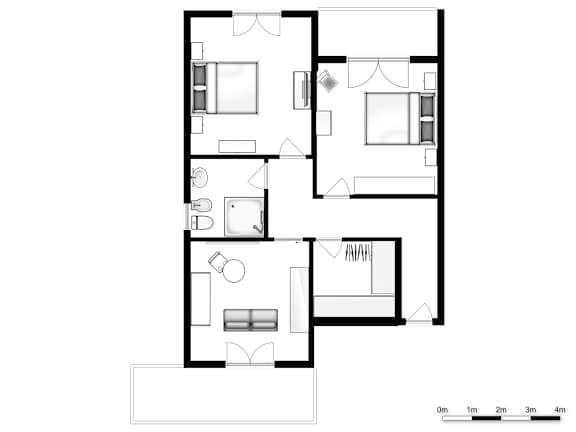 A black and white floor plan of a house with rooms and measurements.