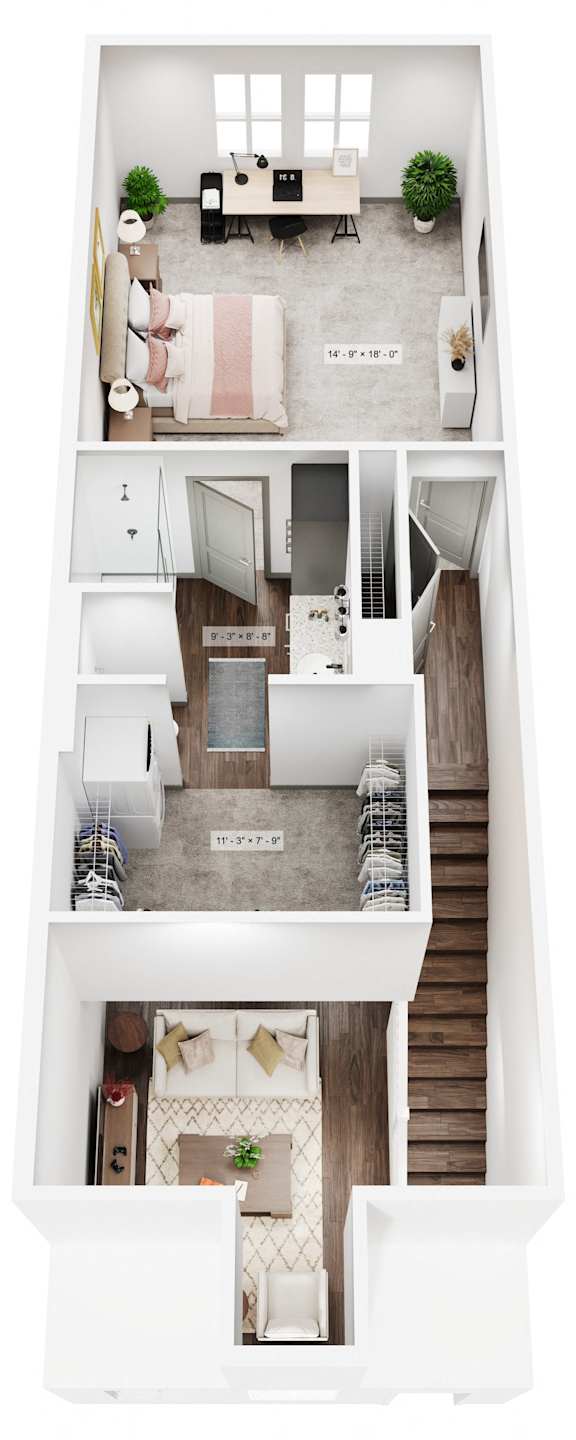a floor plan of a house with a bedroom and a living room