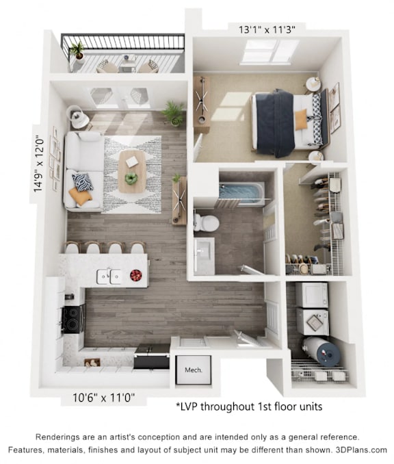The Calhoun - One Bedroom Floorplan